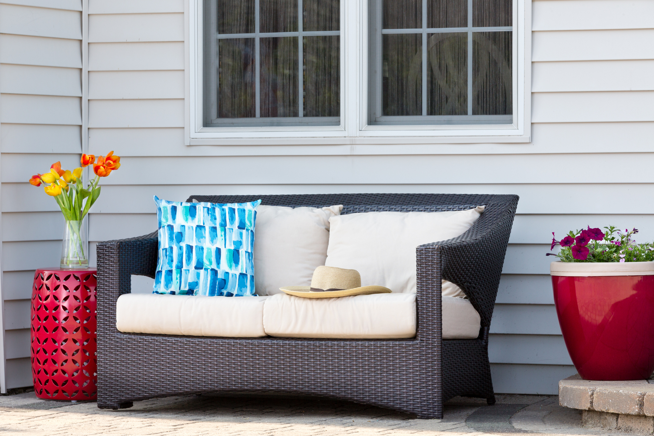 Patio with comfortable furniture and plant