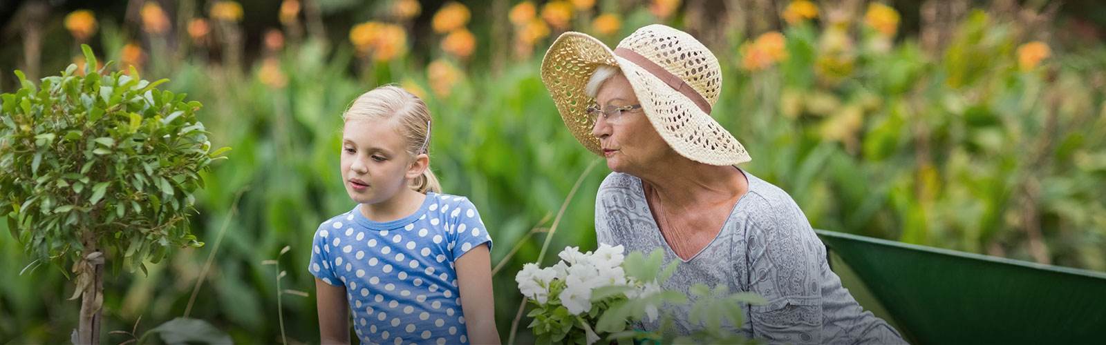 lady gardening with child